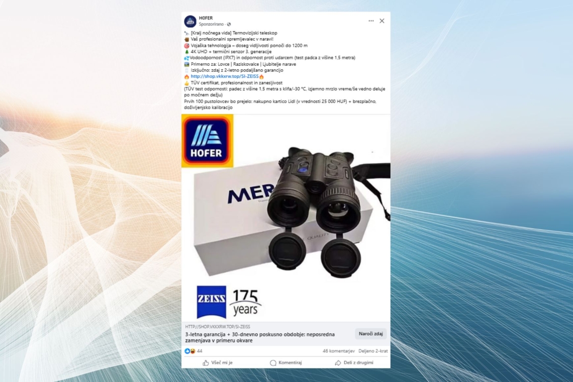 Lažna spletna ponudba: Hofer ne prodaja termovizijskih teleskopov preko povezave v objavi